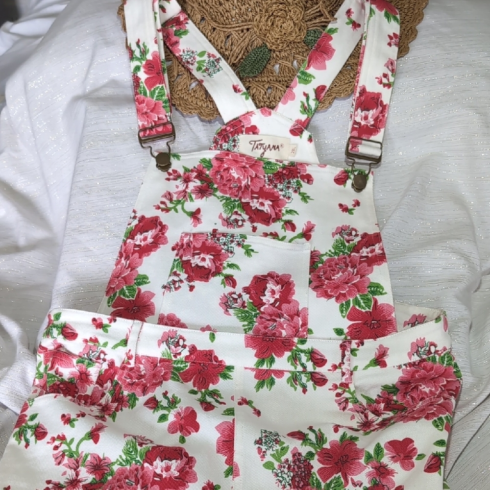 Tatyana Red and Green Floral Overalls